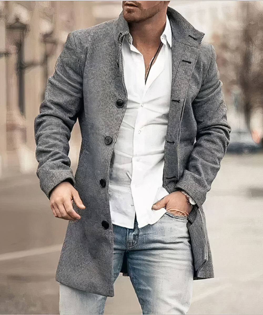 Elías - Trench coat grueso y cálido para hombre, elegante y con estilo